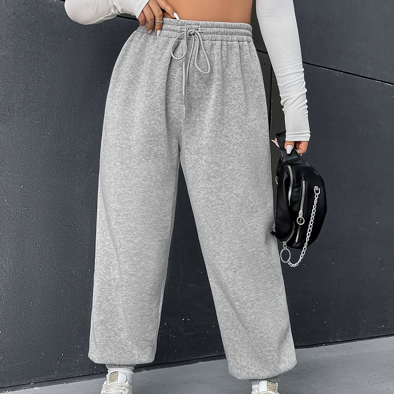  Casual Pants Women's Plus Solid Elastic Drawstring High Rise