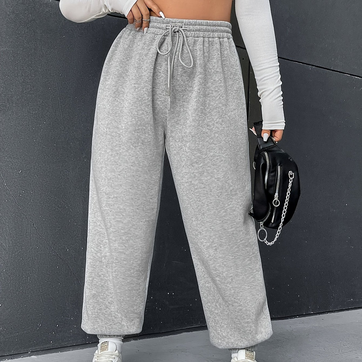  Casual Pants Women's Plus Solid Elastic Drawstring High Rise
