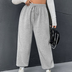  Casual Pants Women's Plus Solid Elastic Drawstring High Rise