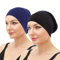 2pcs Soft Elastic Inner Cap Lightweight Head Wrap Soft Underscarf Beanie Cap