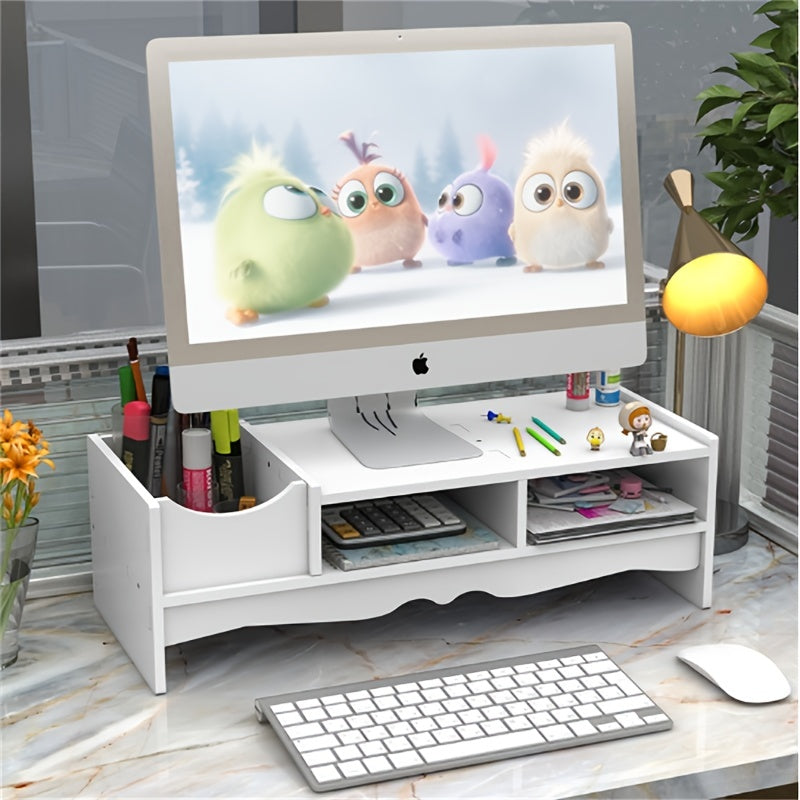 Wooden Desktop Monitor Stand with Storage Compartment