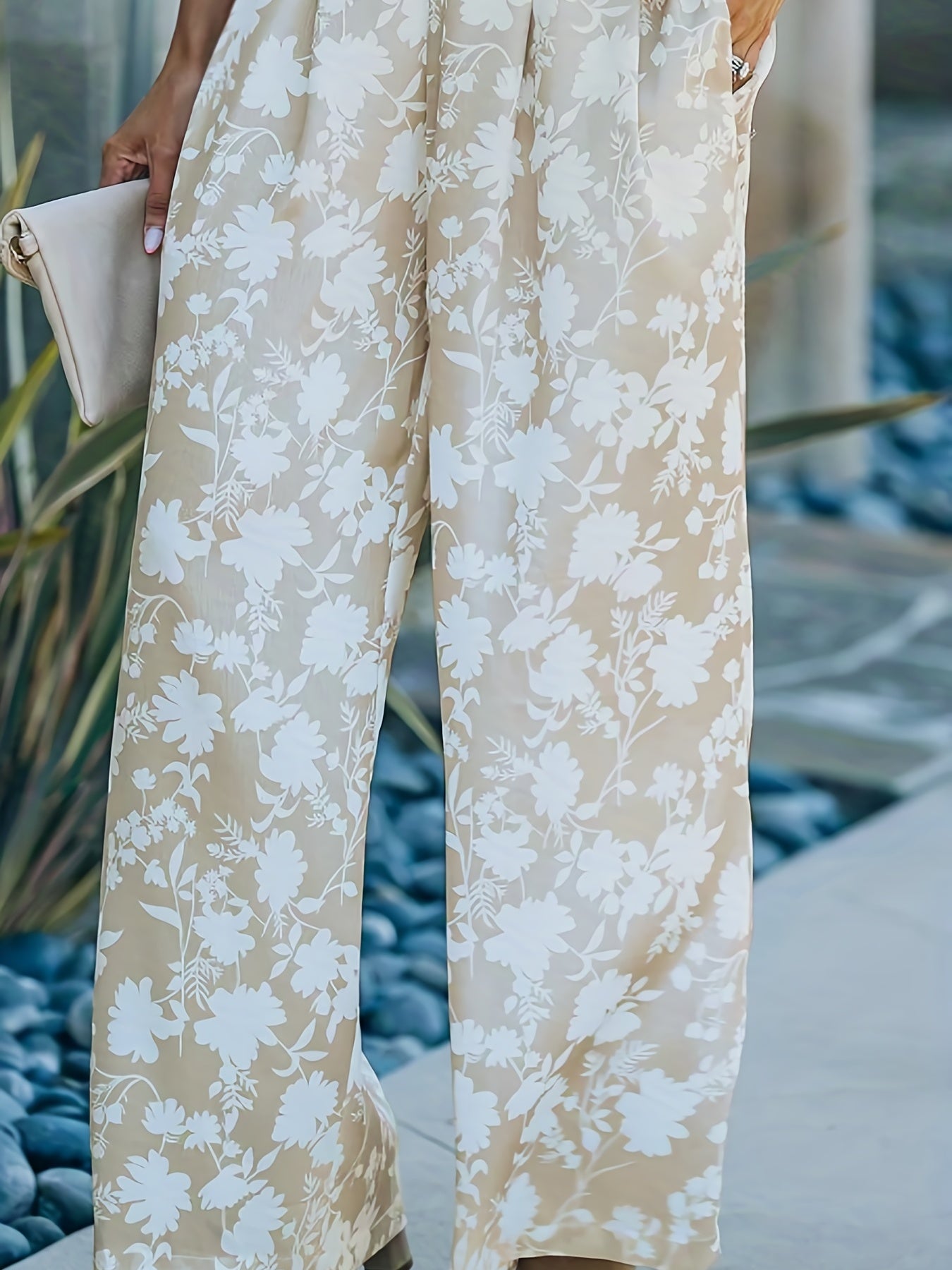 Floral Print High Rise Wide Leg Pants With Pockets