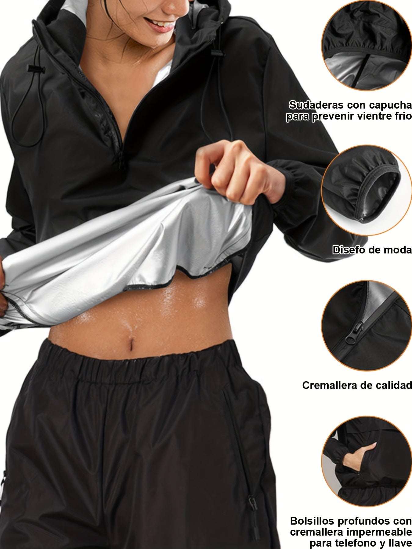 Sauna Suit Half Zipper Hooded Top & Weight Loss Sweat Pants Women's Activewear