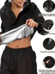 Sauna Suit Half Zipper Hooded Top & Weight Loss Sweat Pants Women's Activewear