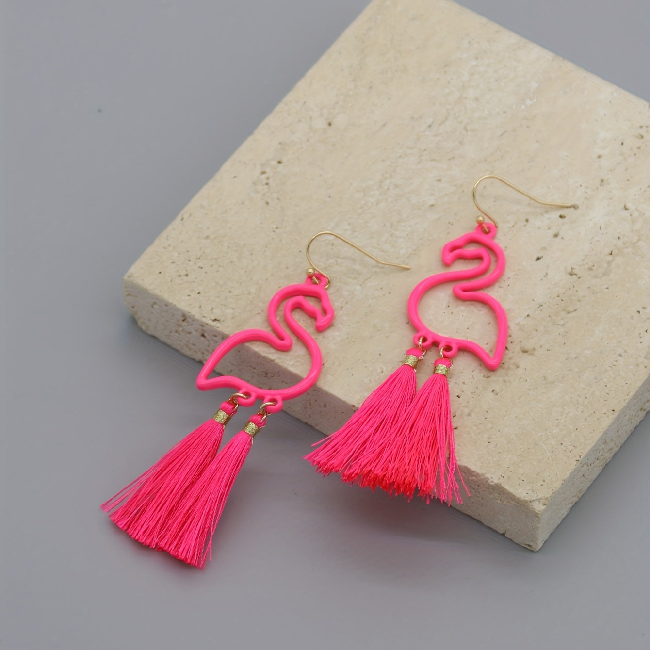 Hot Pink Flamingo Tassel Dangle Earrings Women Party Costume Accessory