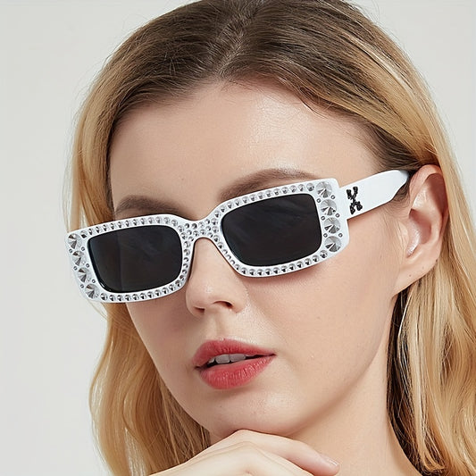 Rhinestone Sunglasses Rectangle Frame Casual Eyewear UV400