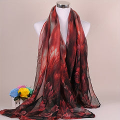 Coral Flower Silk Scarf Wrap for Daily Decoration