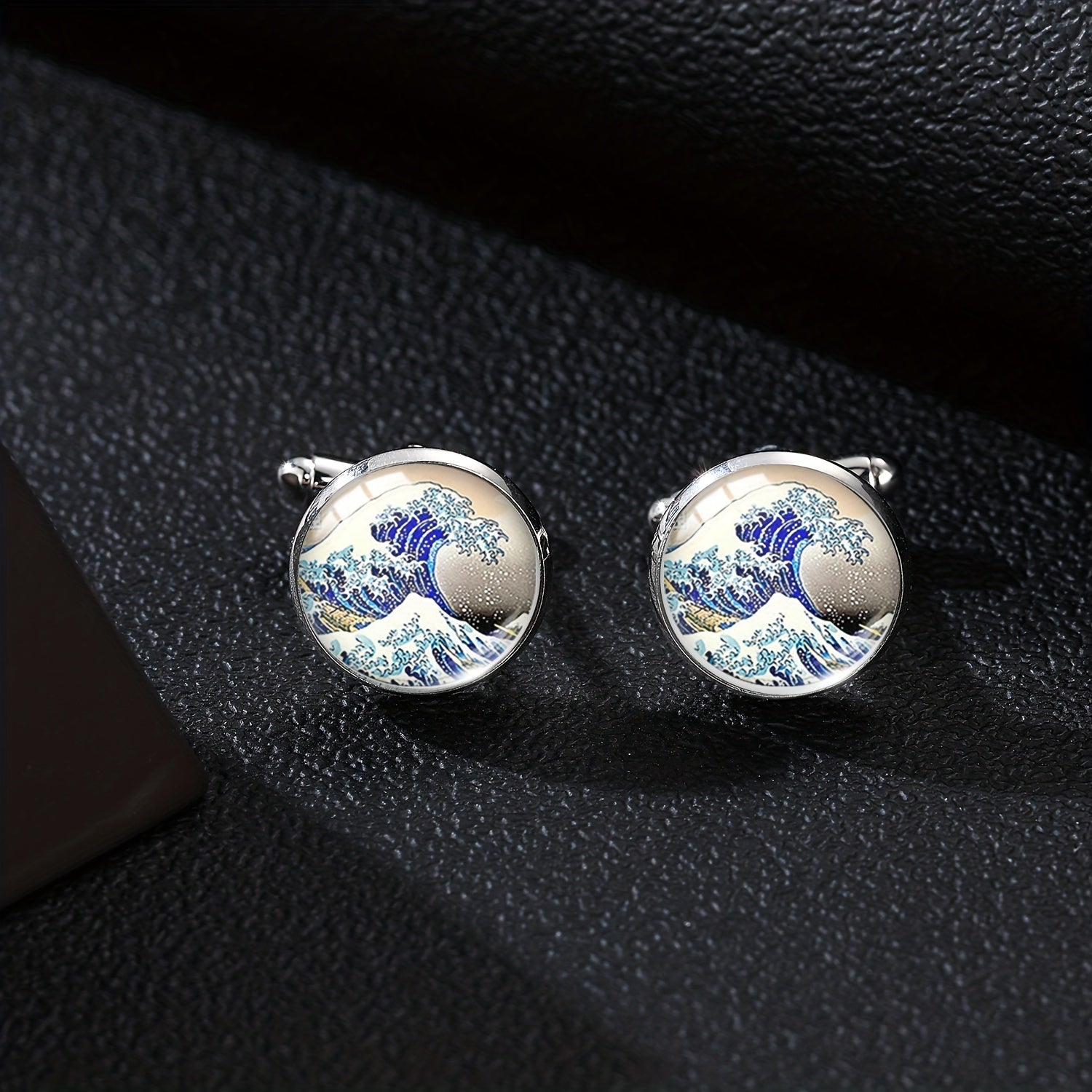 Sea Wave Time Gemstone French Cufflinks Men's Shirt Cufflinks Buttons