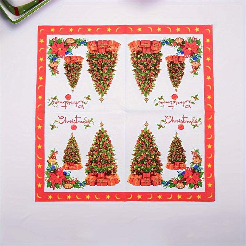 Merry Christmas Tree Print Napkins 20pcs Red Party Tableware for Xmas Party