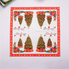 Merry Christmas Tree Print Napkins 20pcs Red Party Tableware for Xmas Party