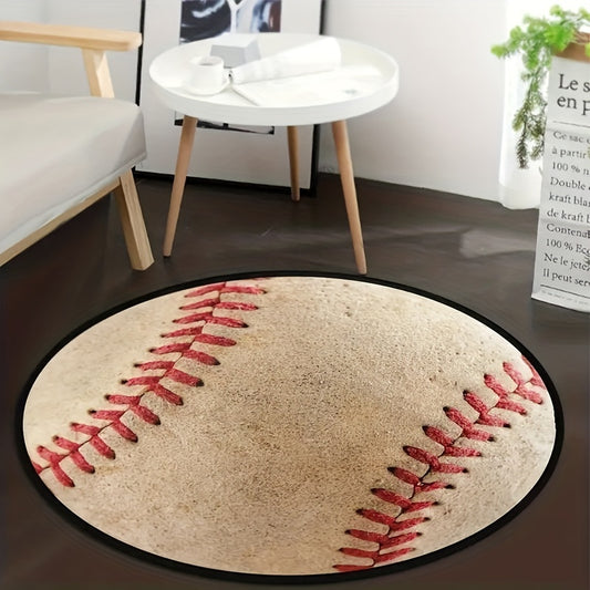 Baseball Rug Circle Retro Rug Round Area Throw Rugs For Boys Men