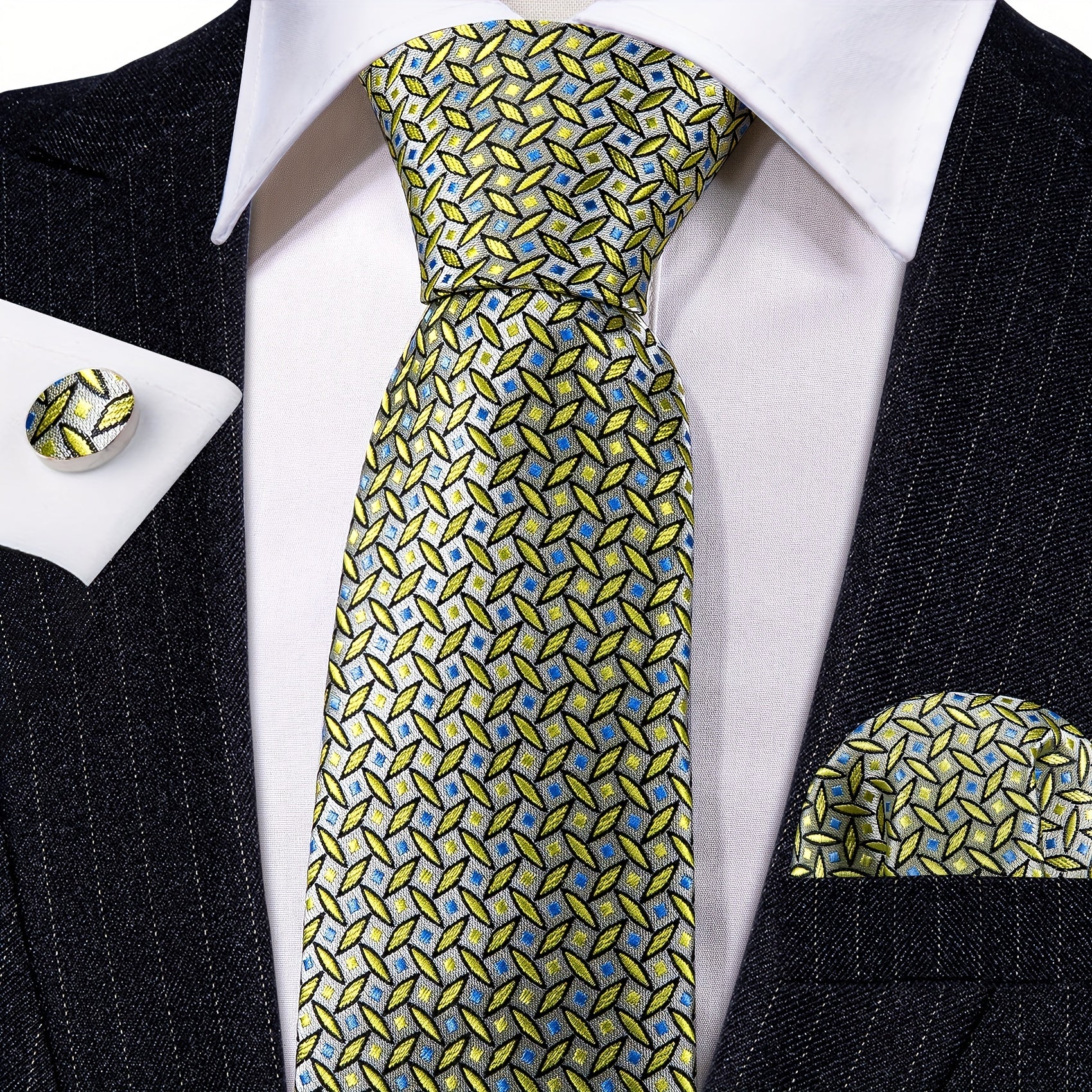 Men's Tie, Handkerchief, Cufflinks Set for Wedding Party