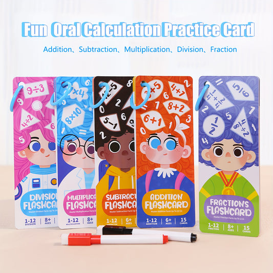15pcs Erasable Learning Cards Math Addition Subtraction Multiplication Division