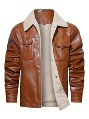 Men's Classy Fleece PU Jacket with Fur Collar