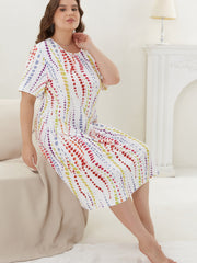  Tie Dye Striped Short Sleeve Nightdress High Stretch Tee Sleep Dress
