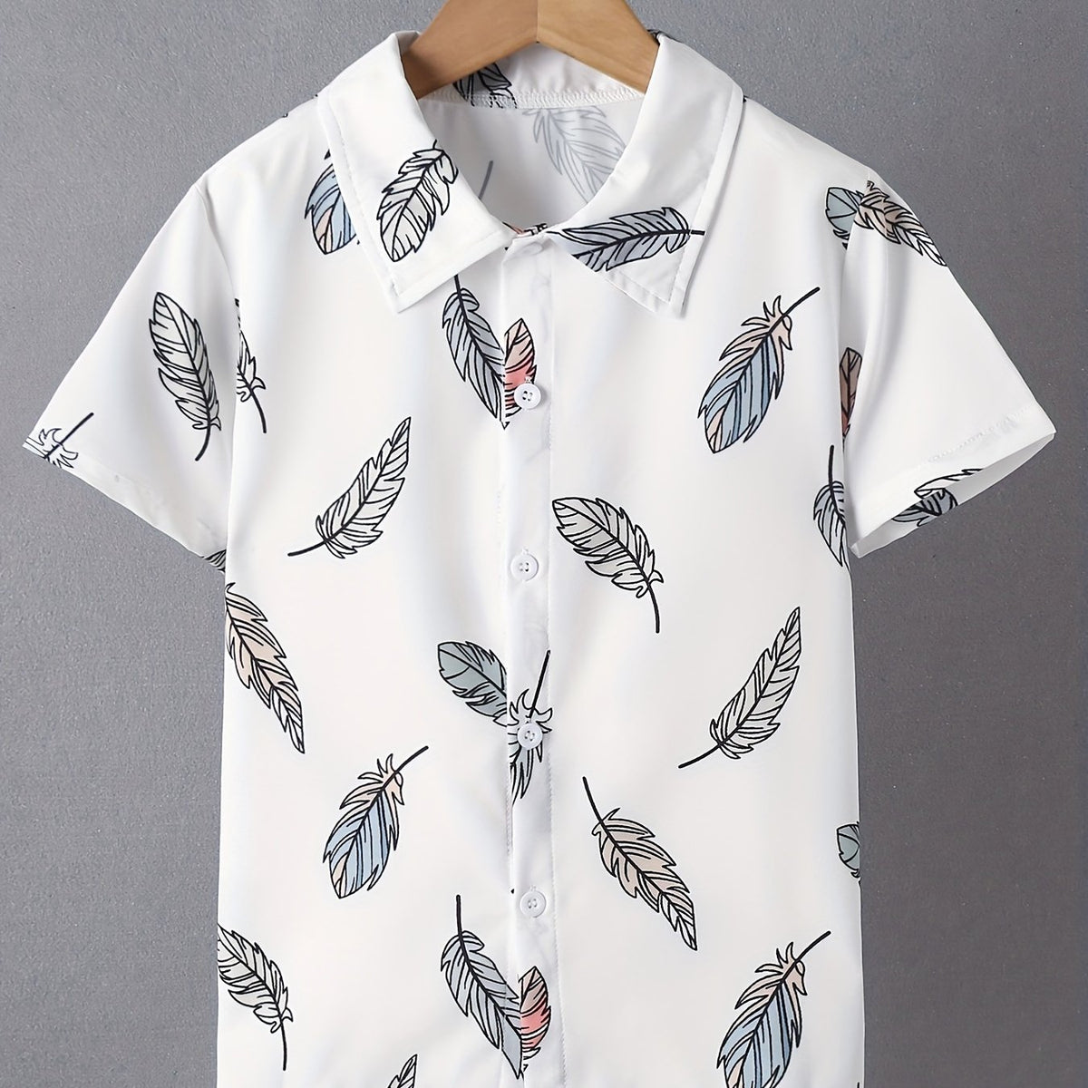 Boys Leaf Print Button Down Shorts Set for Summer