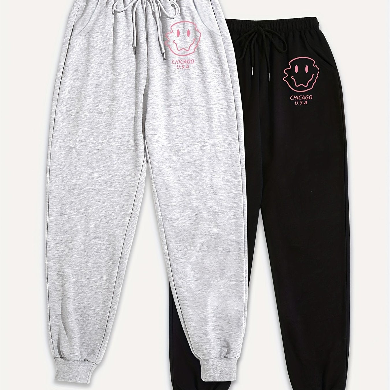 2 Pack Women's Plus Graphic Print Joggers Set
