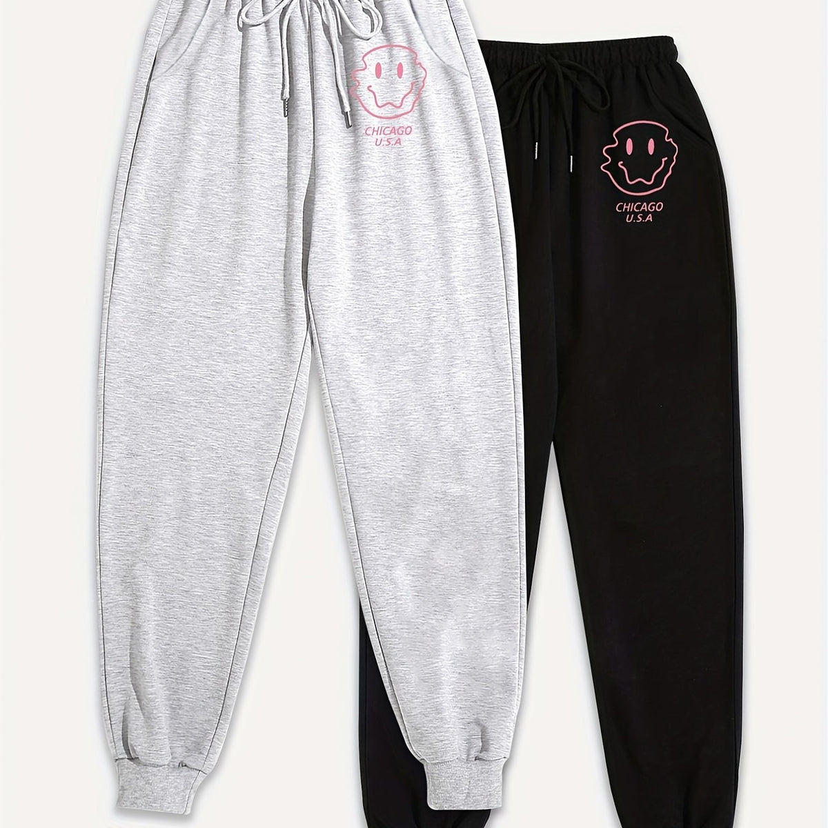 2 Pack Women's Plus Graphic Print Joggers Set