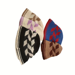 Rhombus Block Bucket Hat Cotton Knitted Basin Hat