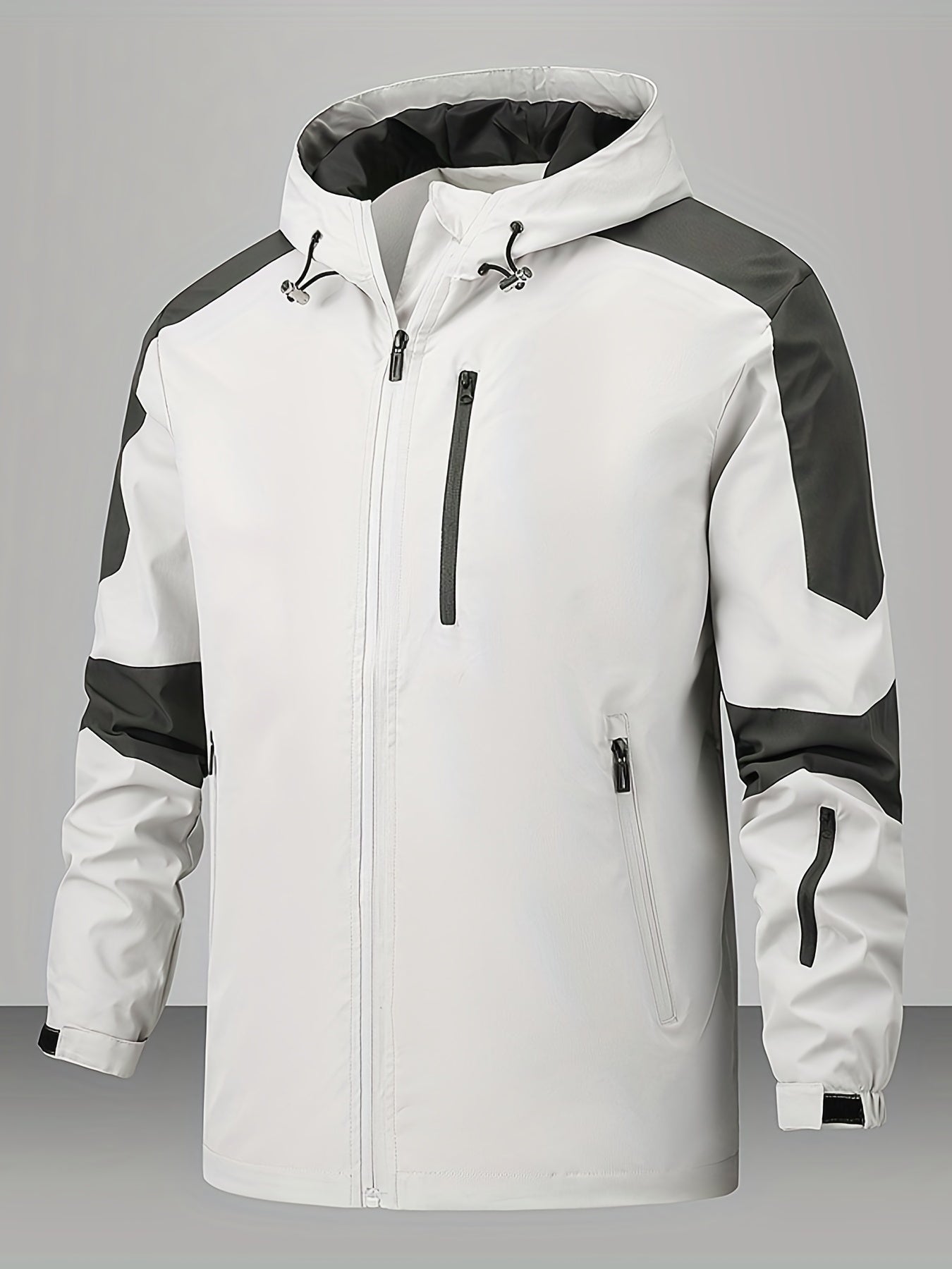 Men's Block Windbreaker Zip Up Hooded Jacket