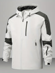 Men's Block Windbreaker Zip Up Hooded Jacket