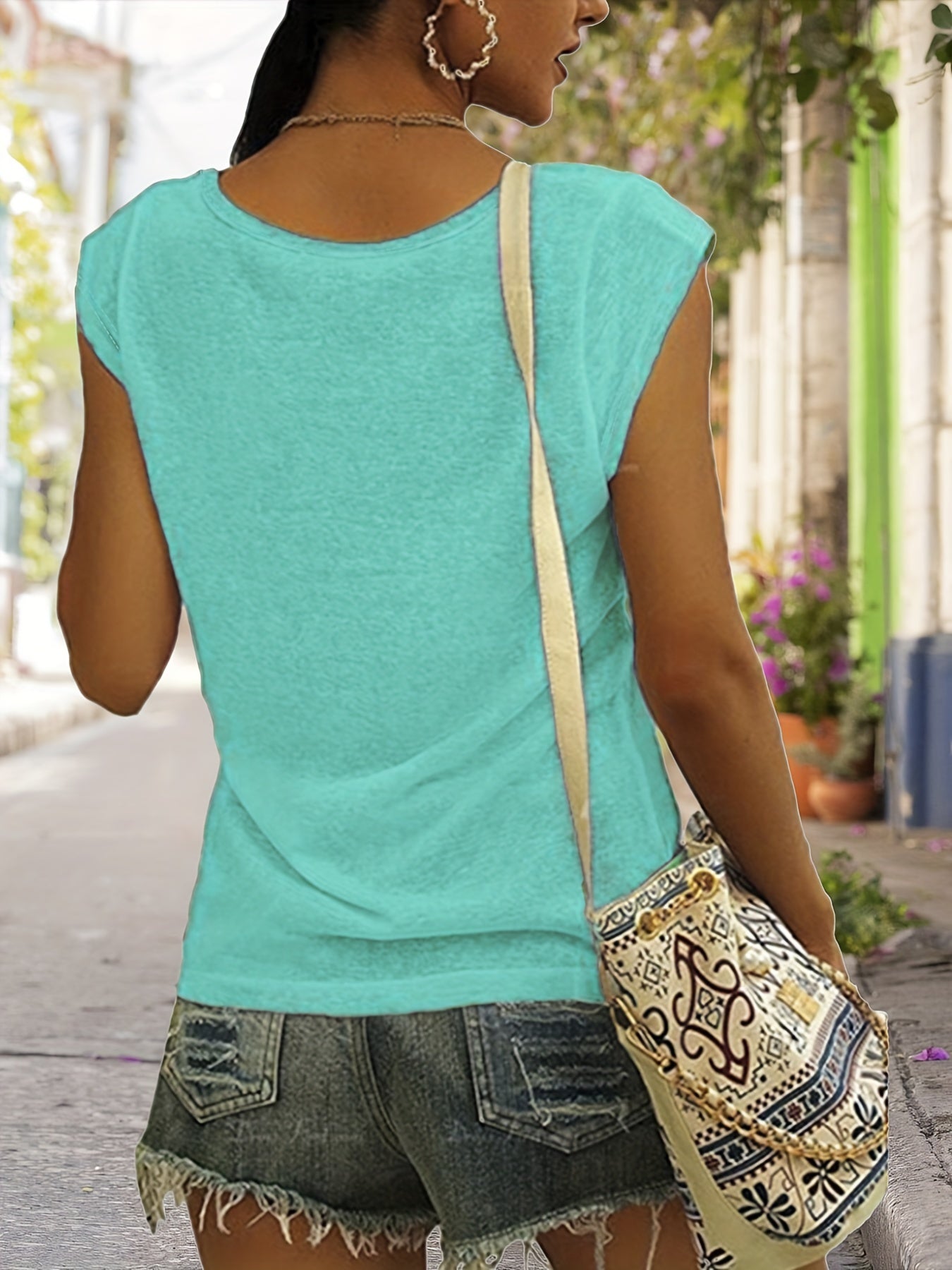 Women's V Neck Tank Top Cap Sleeve