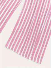  Striped Pattern Pajamas Set Short Sleeve Top & Pants 2 Piece