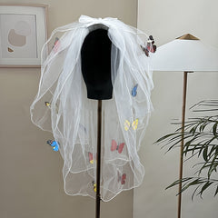 Bridal Wedding Veil Colorful Butterfly Mesh Style Veil Hairpiece