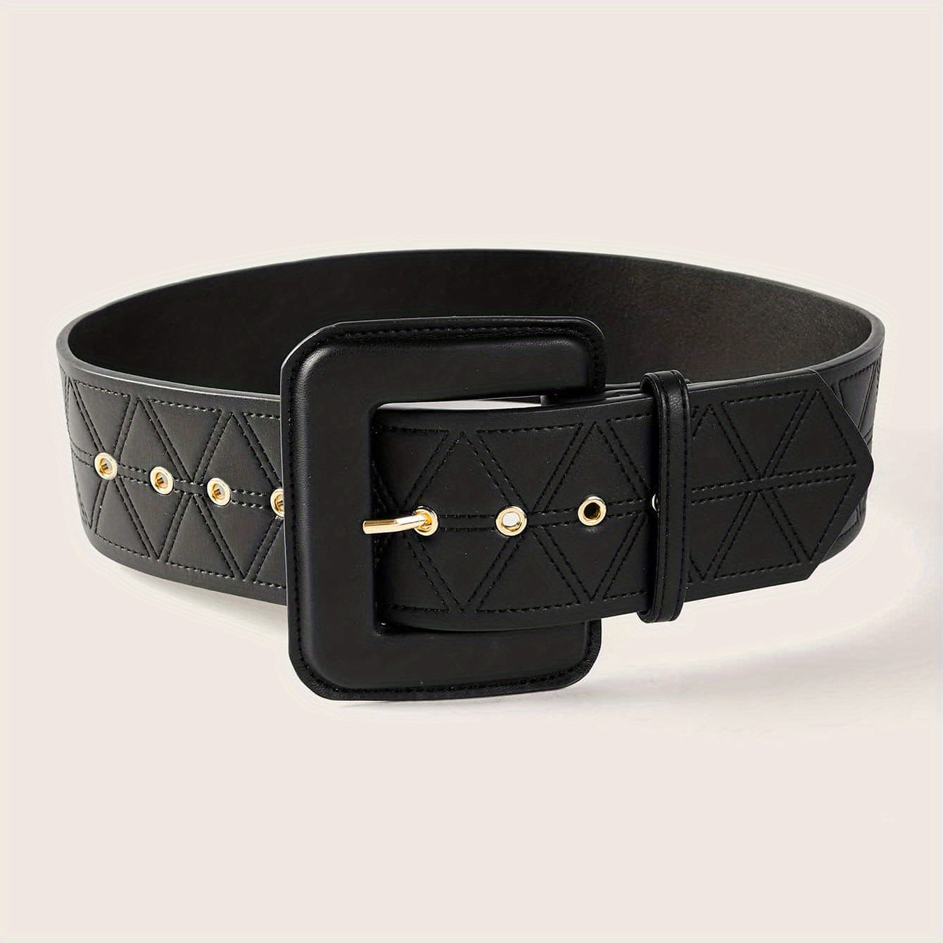 Triangle Suture Wide PU Belts Square Buckle Waist Belt