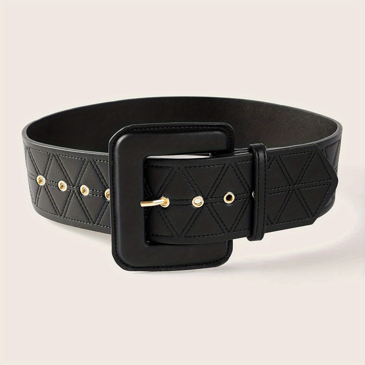 Triangle Suture Wide PU Belts Square Buckle Waist Belt