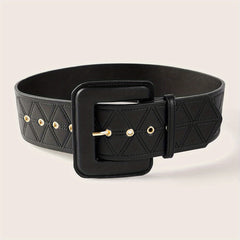 Triangle Suture Wide PU Belts Square Buckle Waist Belt