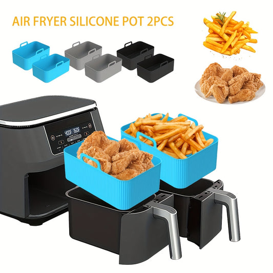 2pcs Silicone Air Fryer Pot w/ Handle Heat Resistant Basket Liner