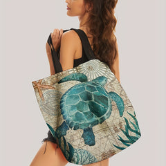 Sea Turtle Pattern Tote Bag Lightweight Shoulder Beach