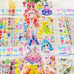 12 Sheets 3D Waterproof Cartoon Stickers for Kids Toddlers Boys Girls