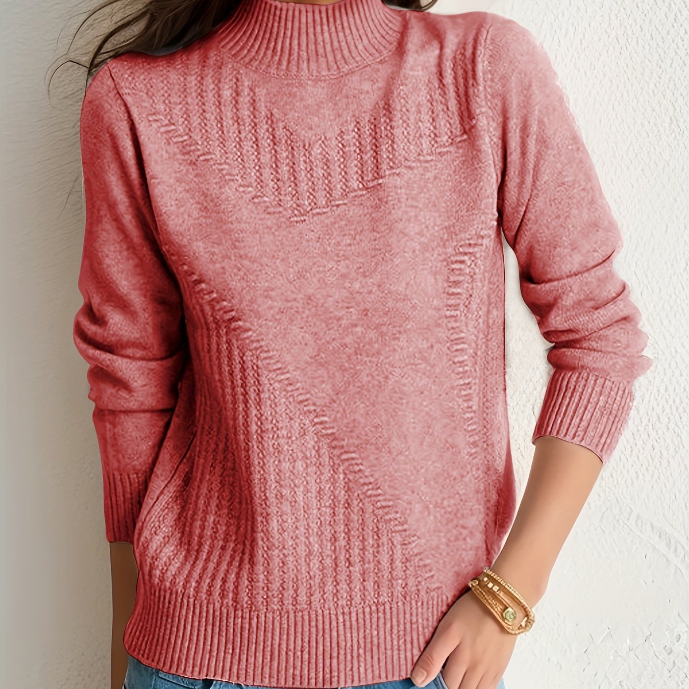 Warm Mock Neck Pullover Sweater for Women