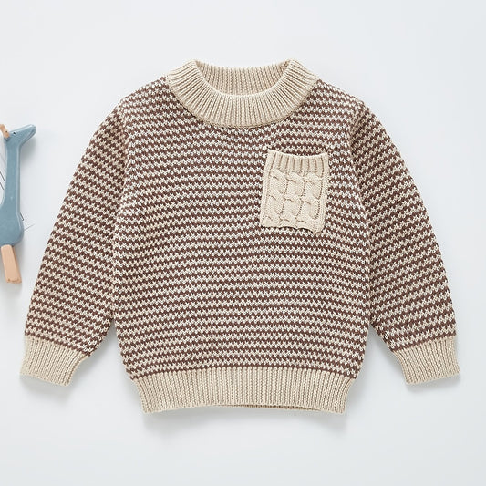 Baby Girls Striped Knitted Sweater With Pocket