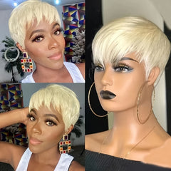 Blonde Pixie Cut Wig with Bangs Heat Resistant Synthetic Wig
