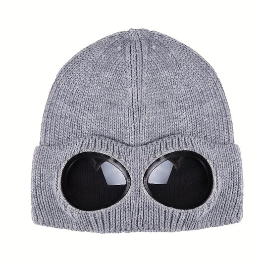 Knitted Hat With Sunglasses For Autumn And Winter Coldproof Beanie