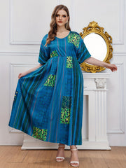  Ethnic Print Batwing Sleeve Maxi Dress