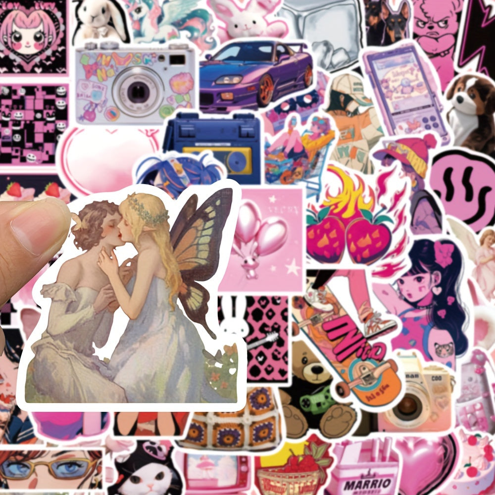 50pcs Pink Sweetheart Waterproof Stickers for Luggage Guitar