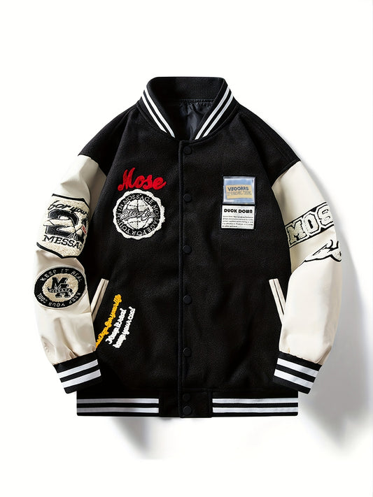 Men's Embroidery Varsity Jacket Button Up Spring Fall Baseball