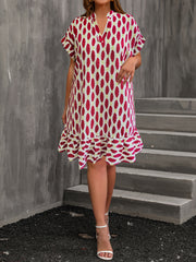  Causal Dress Women's Plus Allover Print Roll Up Batwing Sleeve Dress