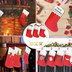 5pcs Lips & Golden Trim Christmas Socks Non-Woven Fabric Green & Gold Thread