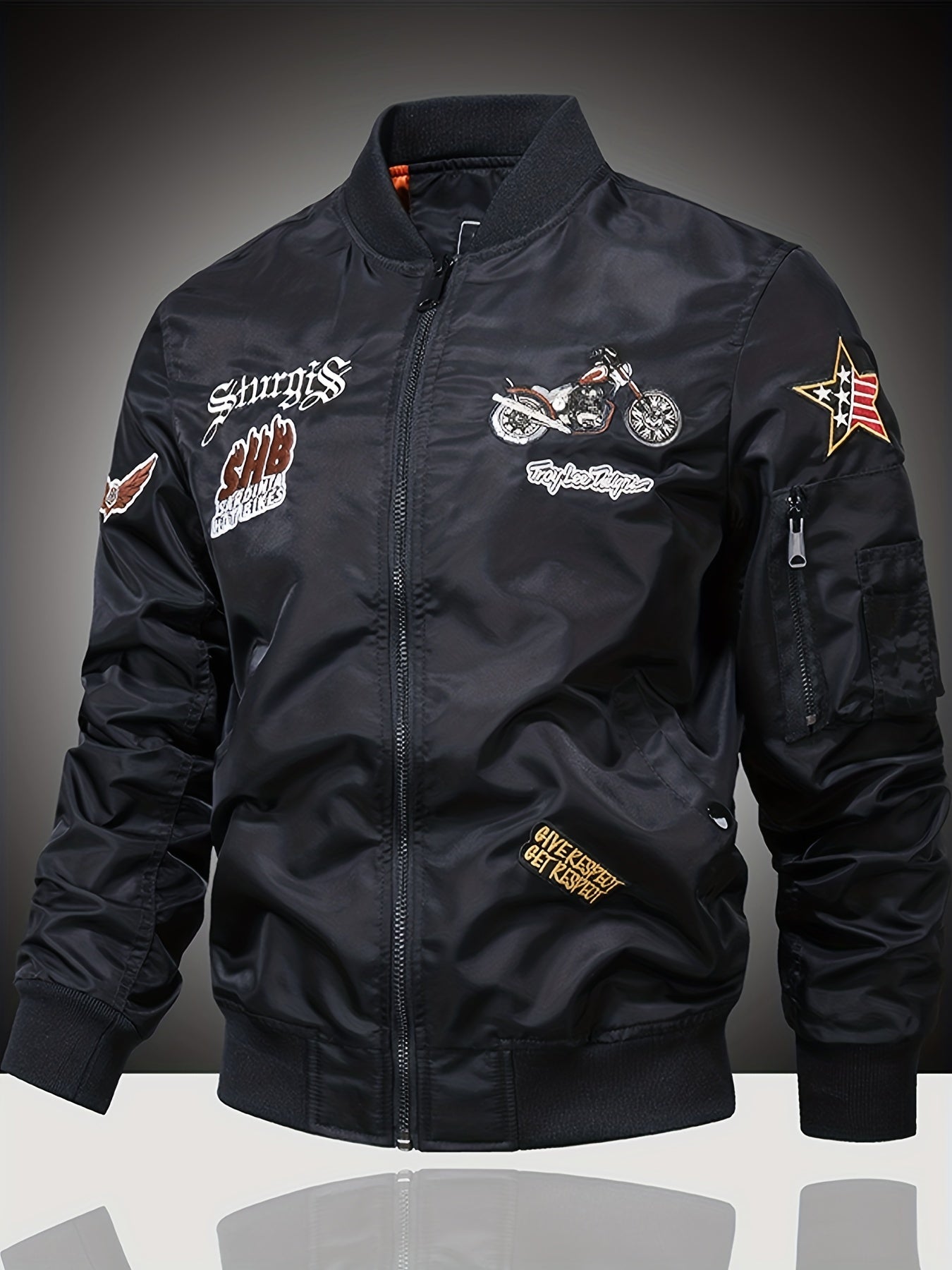 Embroidered Men's Slim Fit Sports Jacket Windproof Motorcycle Jacket