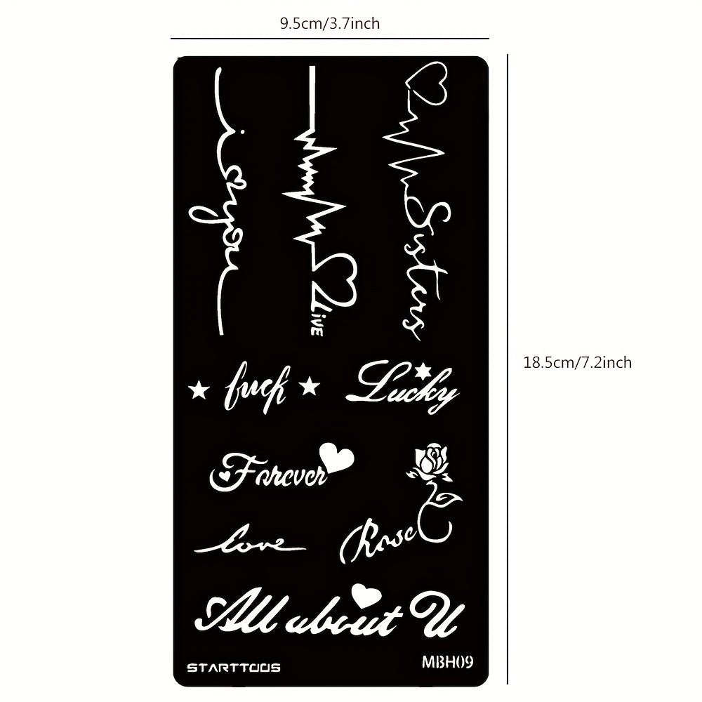 2 Sheets Hollow Juice Dye Paste Floral Feather Word Pattern Body Tattoo