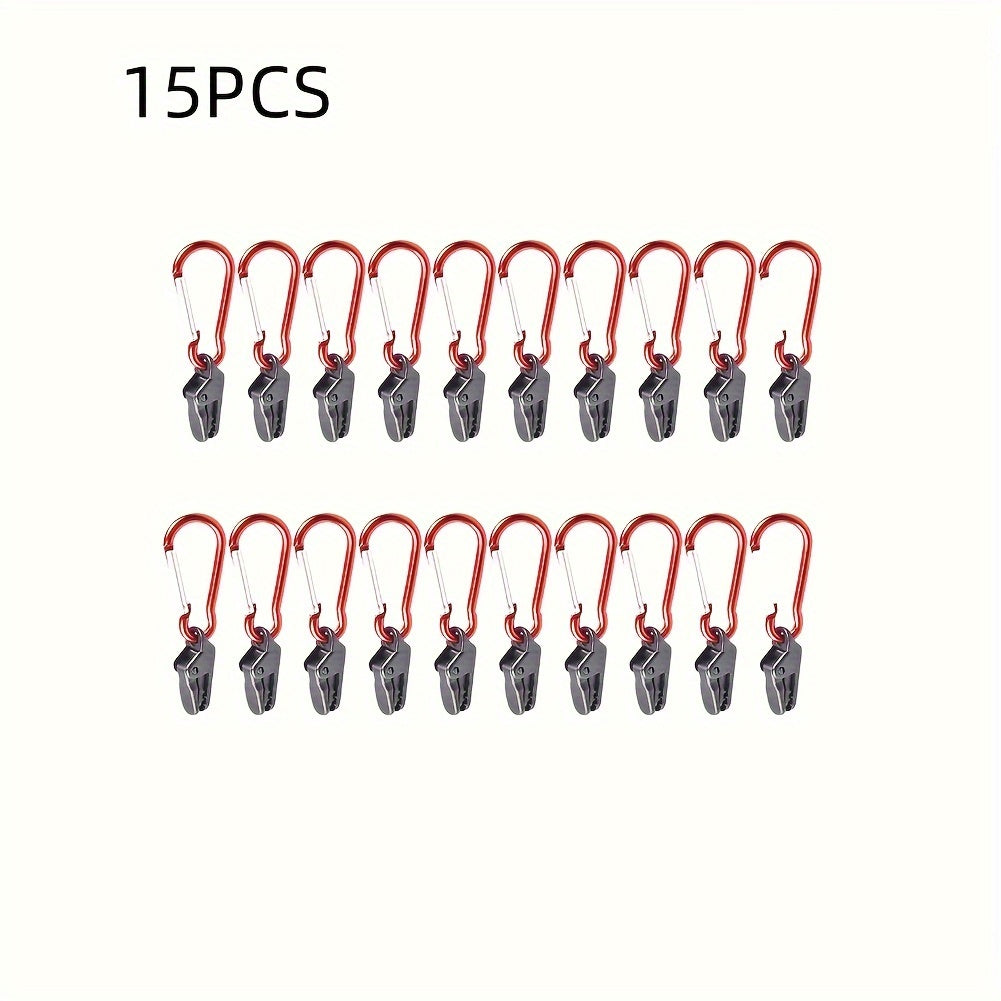 15pcs Windproof Tent Awning Clamps With Carabiner Hook for Outdoor Camping