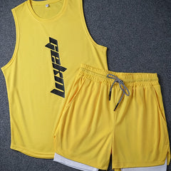 Men's Letter Print Tank Top & Drawstring Shorts Set