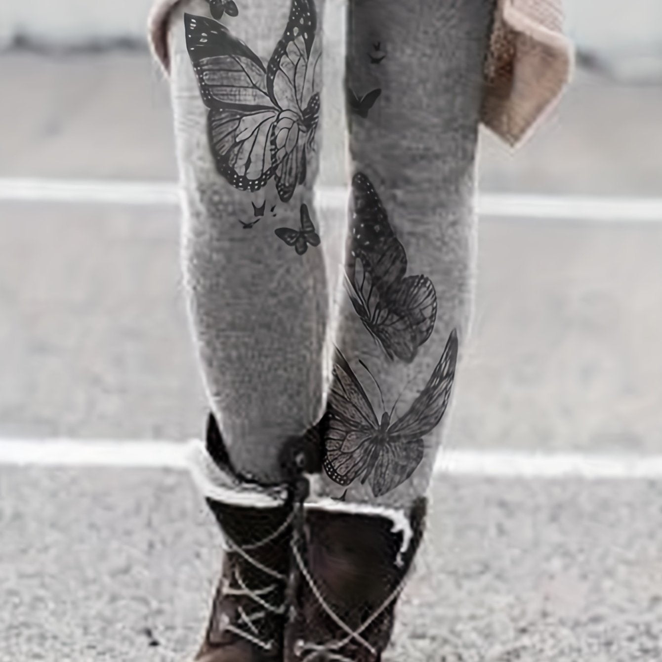 Butterfly Print Skinny Leggings Women's Clothing