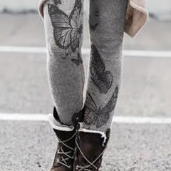 Butterfly Print Skinny Leggings Women's Clothing