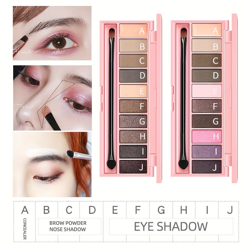 10-Piece Eyeshadow Palette with Eyeliner and Brush